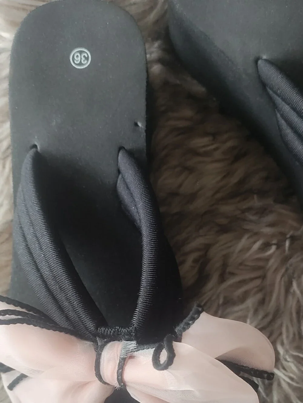 Black Slide Sandals with Pink Bow Accent